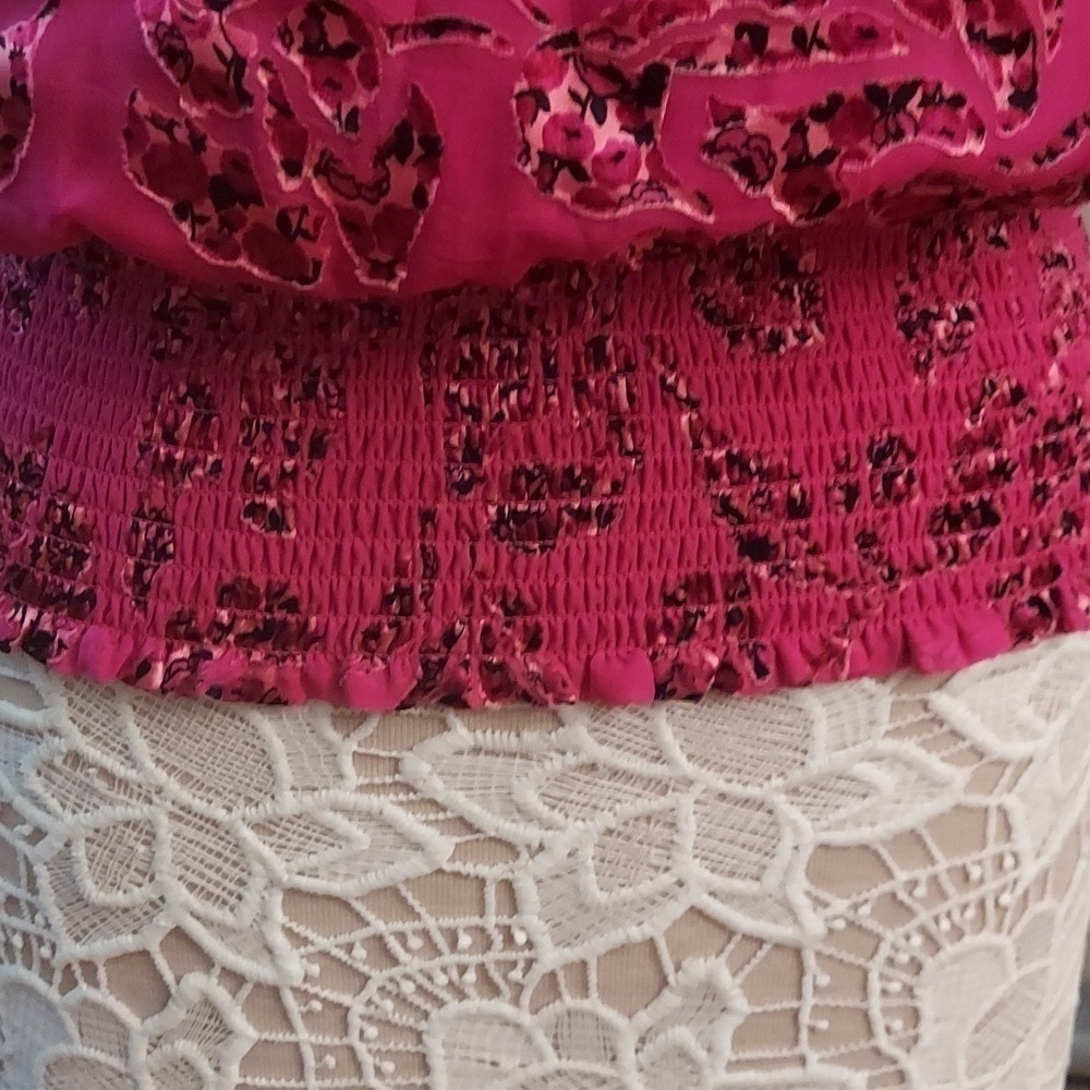 WHITE HOUSE BLACK MARKET Fuschia Sleeveless Faux Wrap Silk Floral Pullover Top S - Picture 7 of 12